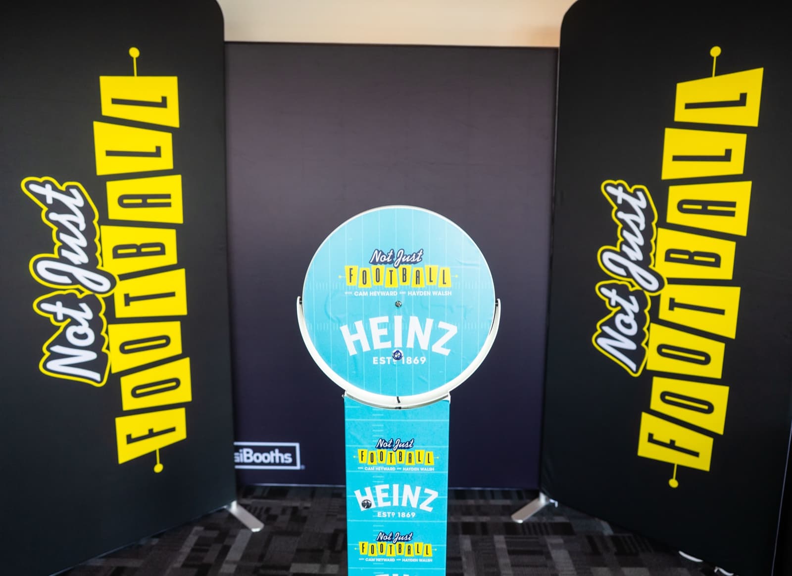 Heinz 'Not Just Football' branded photo activation backdrop with custom signage.
